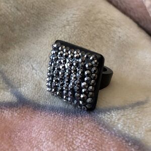 NEW Deadstock Black Square Mcbling rhinestone pave ring